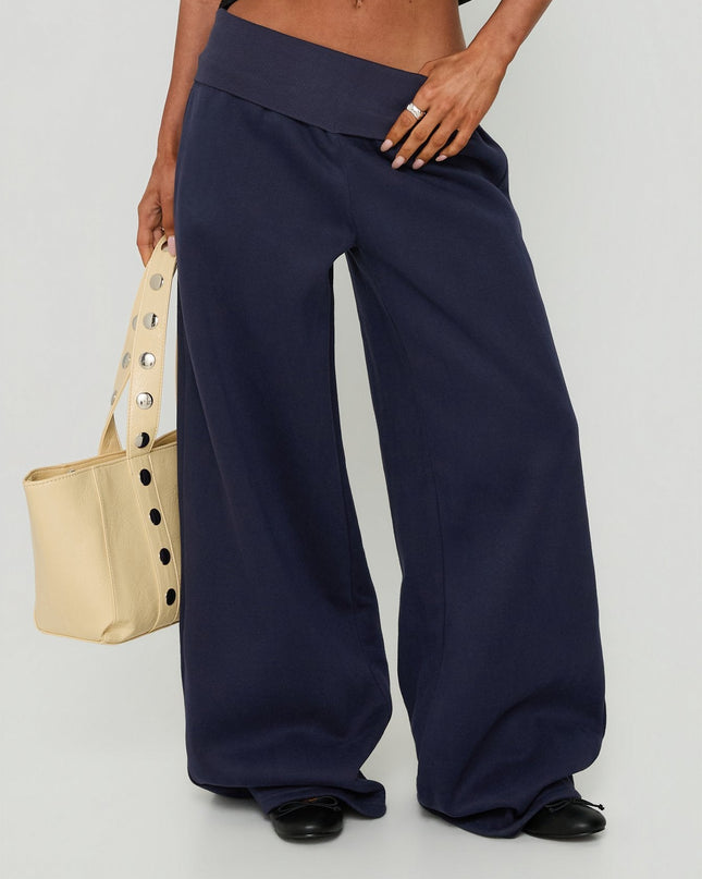 Lockie Foldover Baggy Track Pants Navy