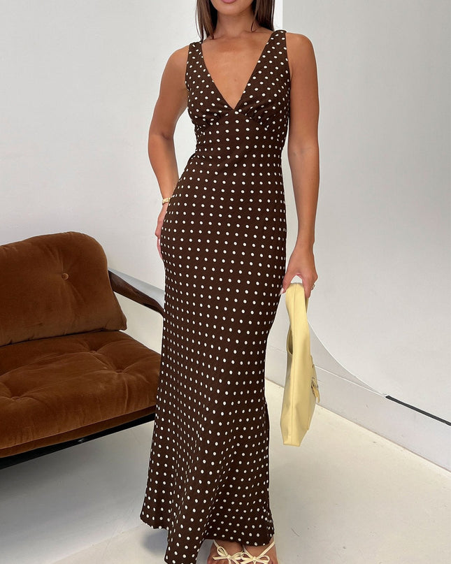 Nellie Maxi Dress Brown Polka Dot