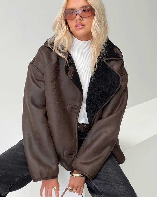 Nunez Faux Leather Jacket Washed Brown / Black