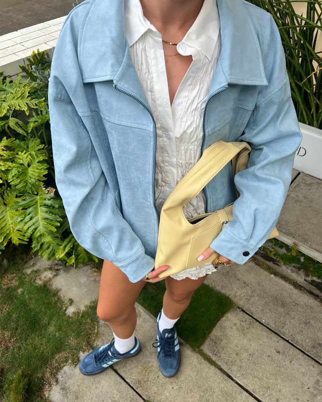 Goldsmith Faux Suede Bomber Jacket Blue