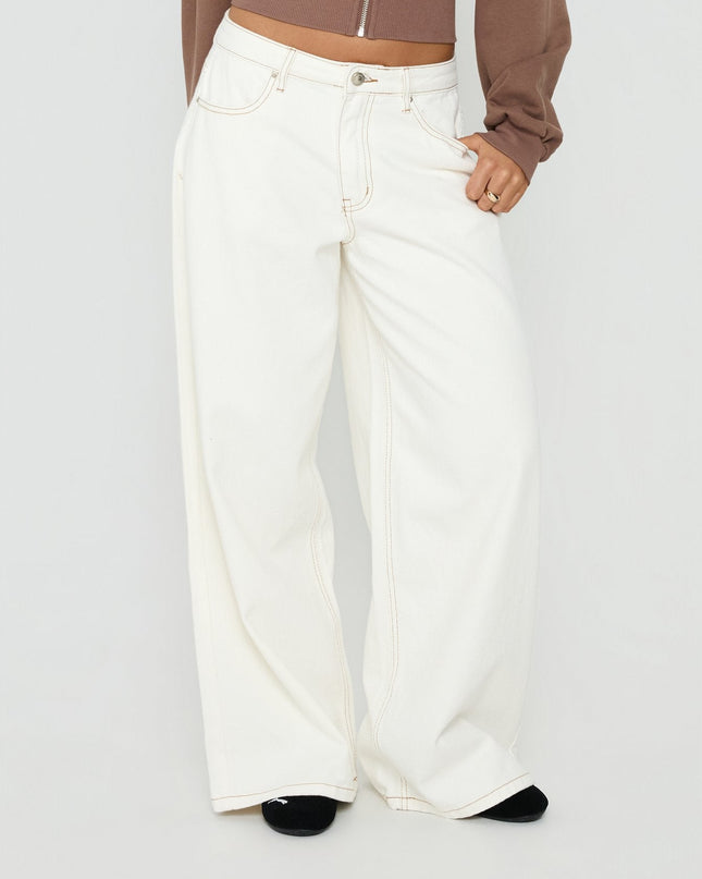 Naylor Mid Rise Wide Leg Jeans Cream