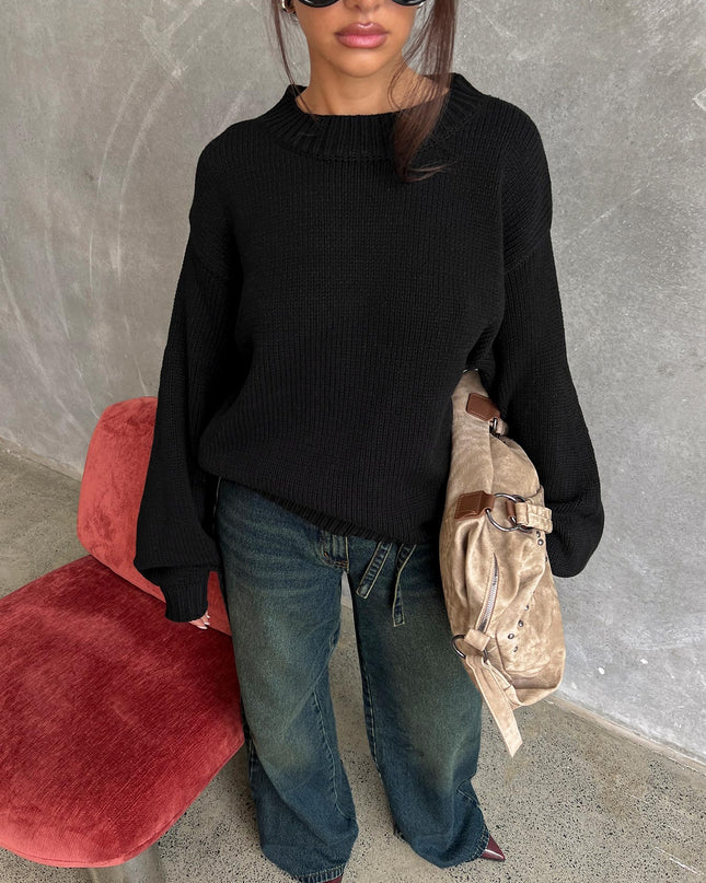 Harmony Balloon Sleeve Knit Sweater Black