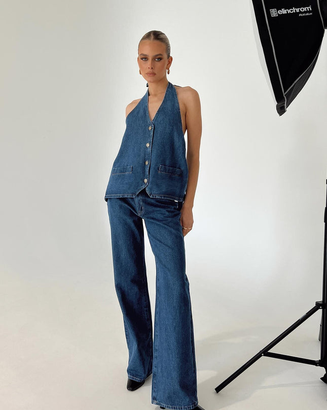 Top Model Low Rise Straight Leg Jeans Dark Denim