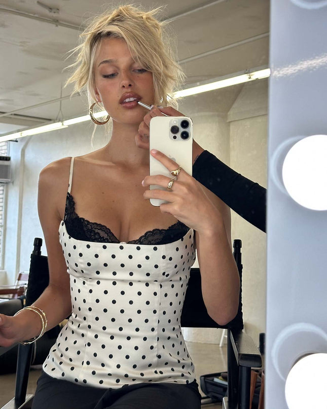 Renaissance Corset Lace Top White Polka Dot