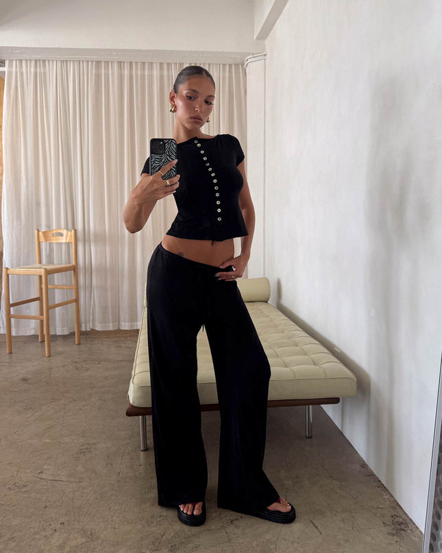 Gavrielle Jersey Wide Leg Pants Black