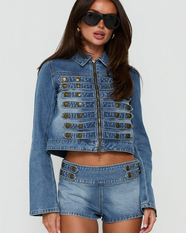 Kingstonn Military Denim Jacket Washed Blue