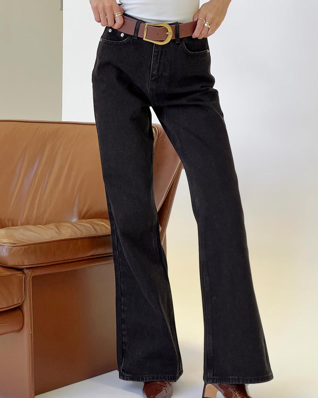 Maple Mid Rise Flare Washed Black