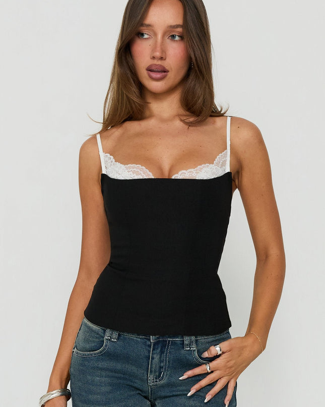 Renaissance Corset Lace Top Black / White