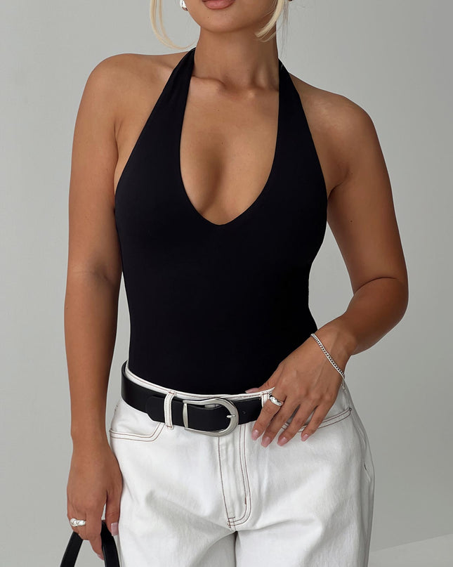 Someone New Halter Bodysuit Black