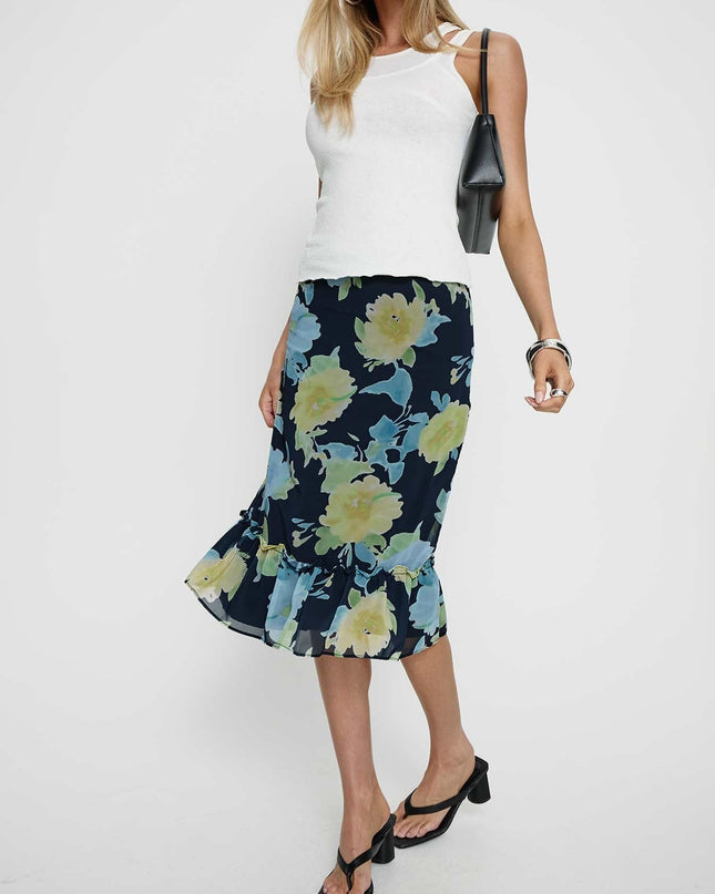 Tarla Midi Skirt Crystal Black Flower