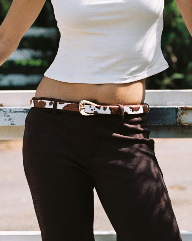 Wild Wild West Faux Suede Belt Cow / Gold
