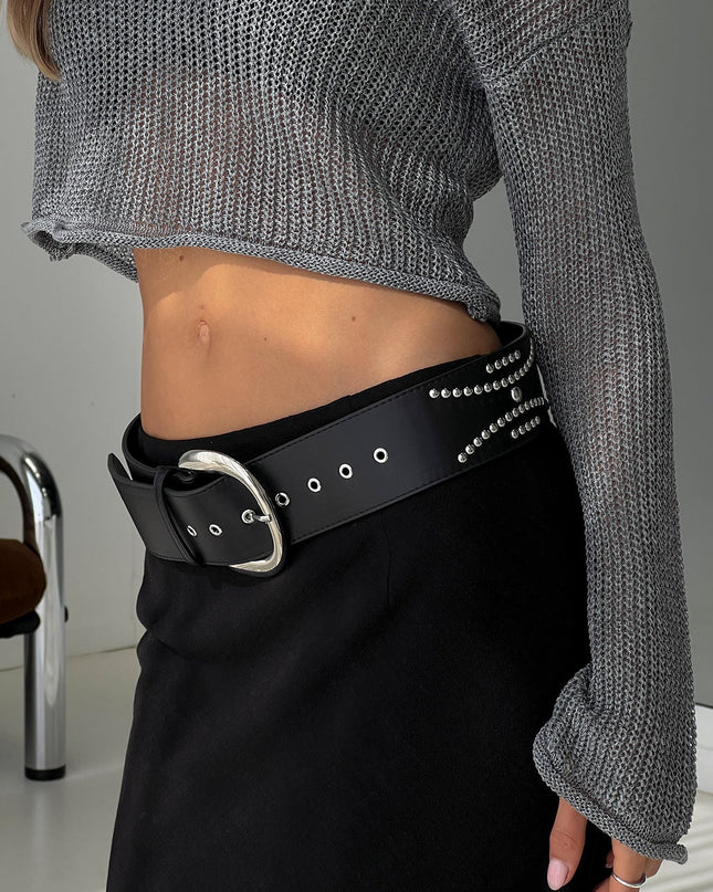 Jordynne Studded Faux Leather Belt Black / Silver