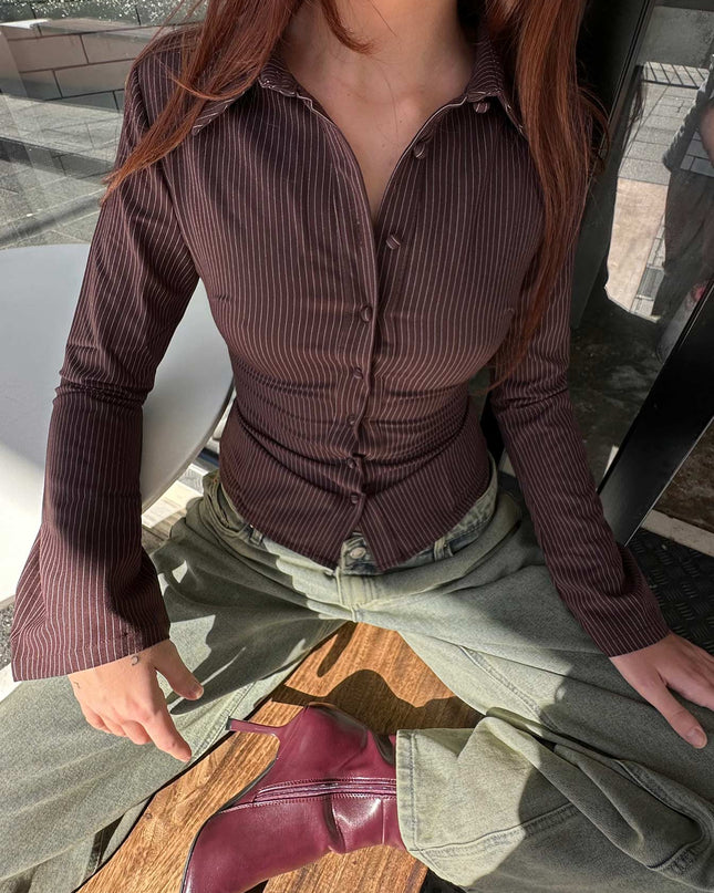 Anni Pinstripe Shirt Brown