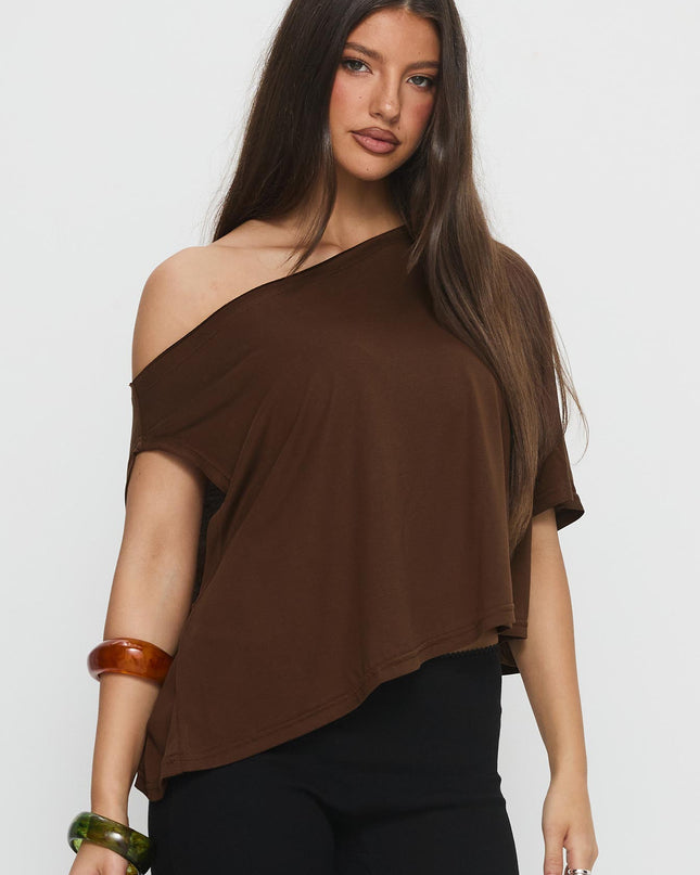 Passerby Asymmetrical Off Shoulder Top Brown