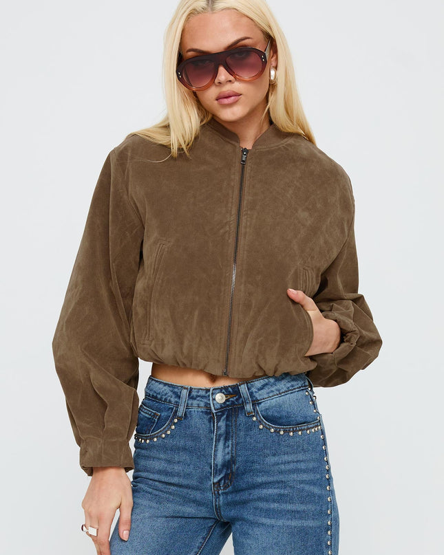 Mastery Faux Suede Bomber Jacket Brown