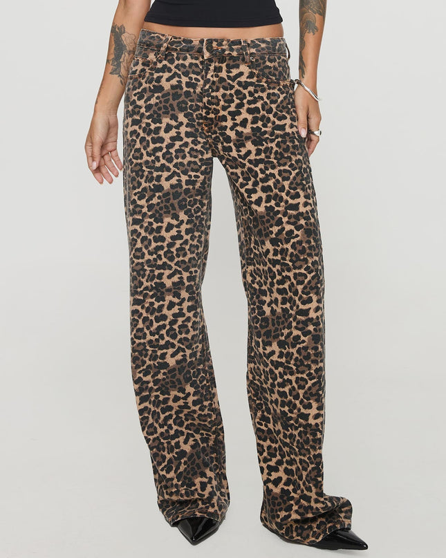 Top Model Low Rise Straight Leg Jeans Leopard