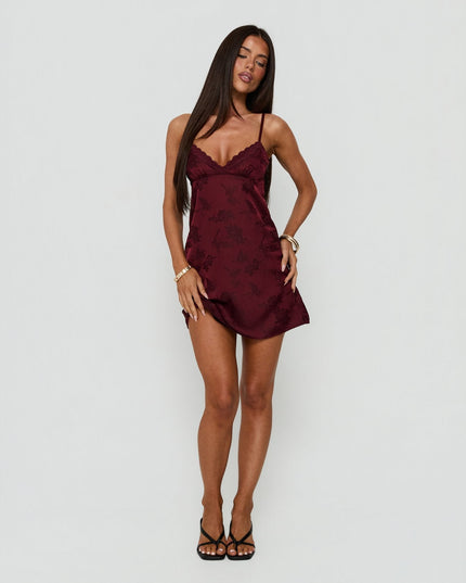 Had Me At Hello Lace Trim Mini Dress Burgundy