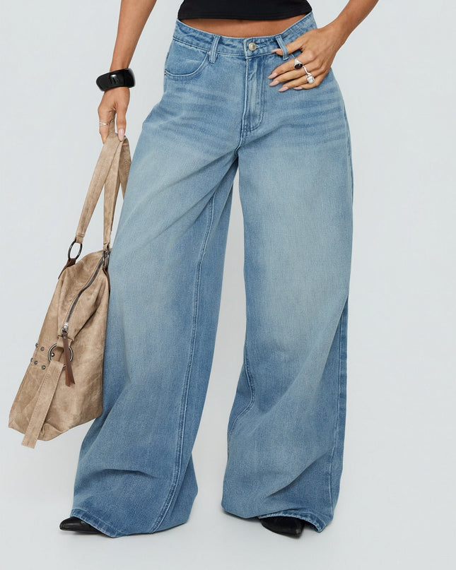 Naylor Mid Rise Wide Leg Jeans Light Blue Wash
