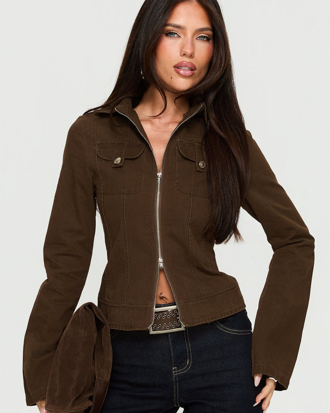 Kelehan Long Sleeve Zip Front Jacket Stonewashed Brown