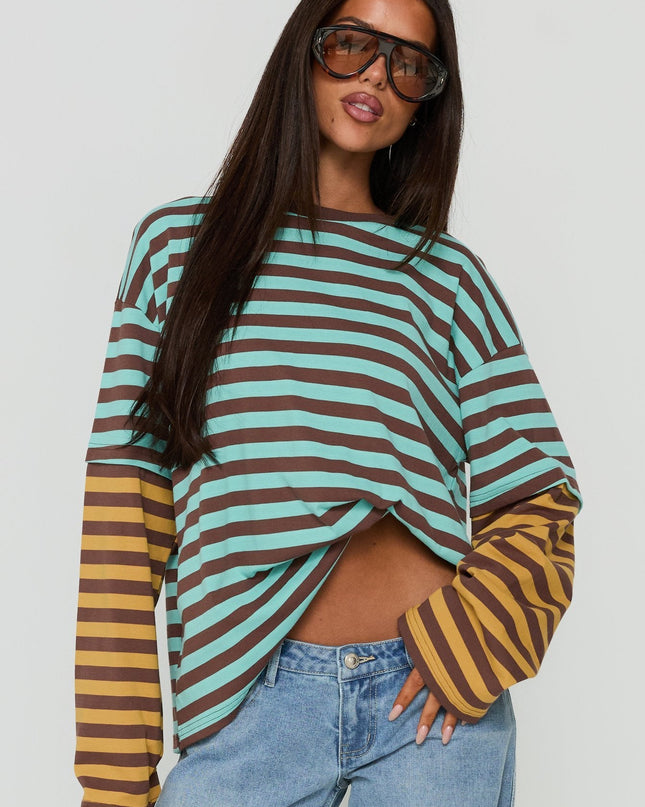 Jorgiah Layered Long Sleeve Top Multi Stripe
