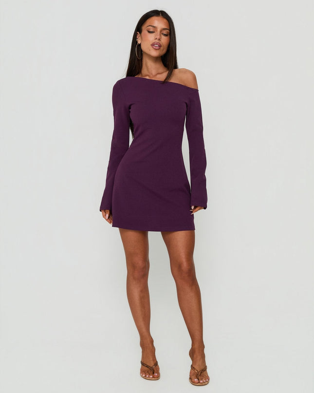 Adrietta Long Sleeve Off Shoulder Mini Dress Plum Noir