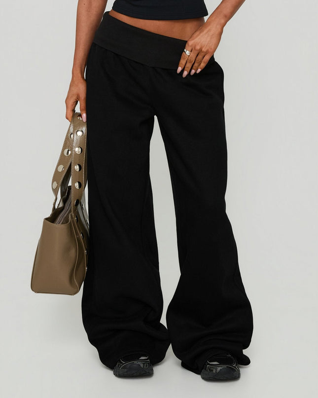 Lockie Foldover Baggy Track Pants Black