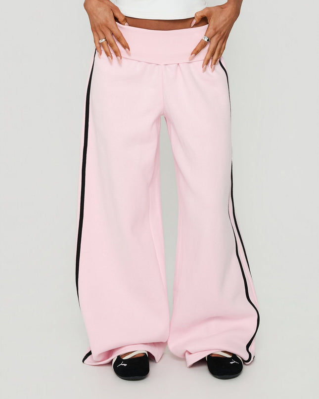 Lockie Foldover Baggy Track Pants Pink / Black