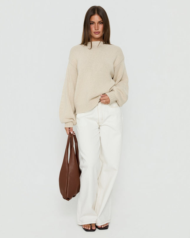 Harmony Balloon Sleeve Knit Sweater Beige
