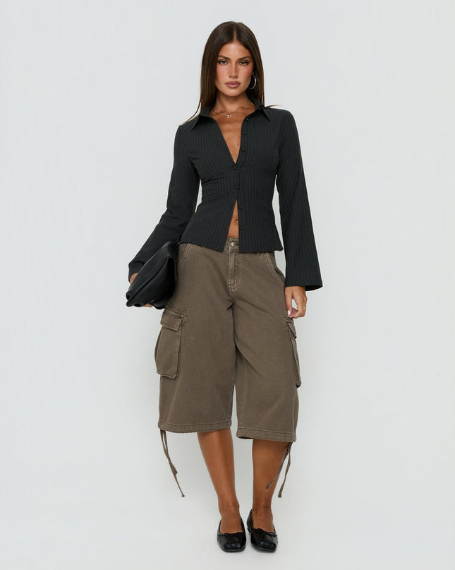 Anni Pinstripe Shirt Black