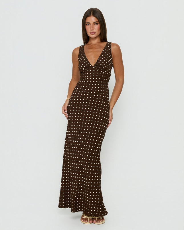 Nellie Maxi Dress Brown Polka Dot