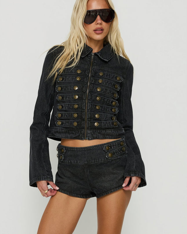 Abellah Military Denim Micro Shorts Washed Black