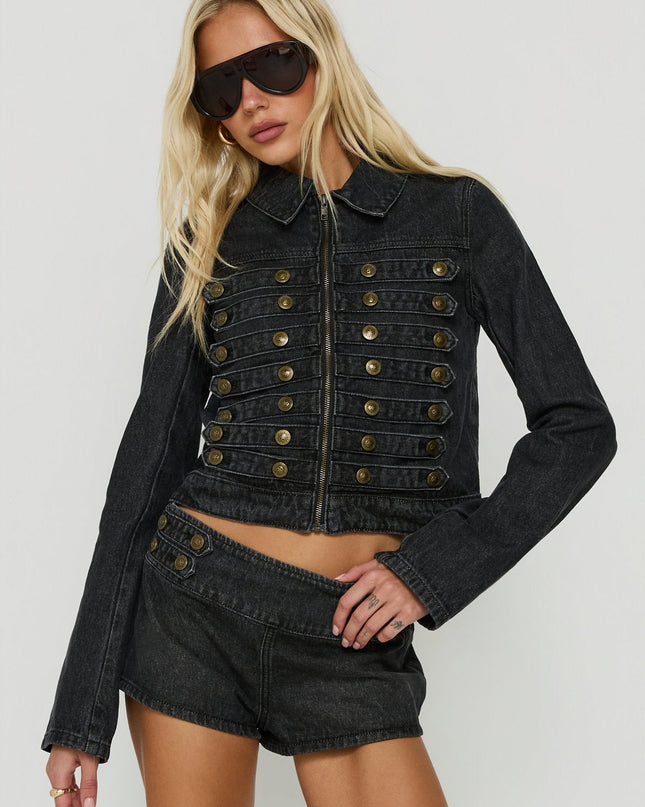 Kingstonn Military Denim Jacket Washed Black