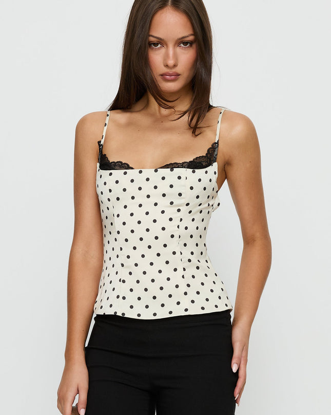 Renaissance Corset Lace Top White Polka Dot