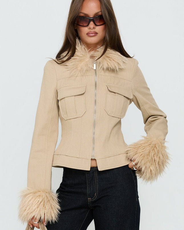 Nindie Faux Fur Contrast Jacket Tan