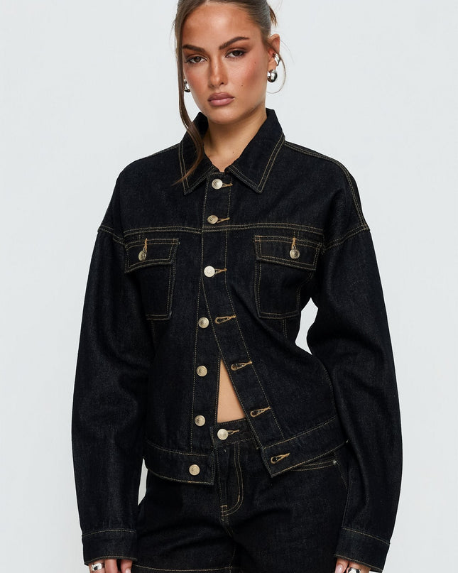 Caresse Cinched Denim Jacket Raw Denim