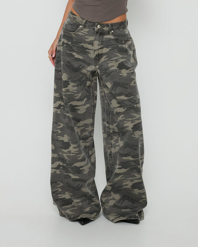 Naylor Mid Rise Wide Leg Jeans Camo