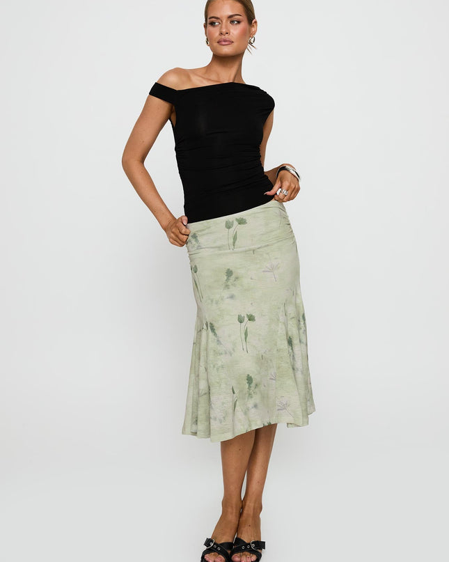 Lewish Low Rise Midi Skirt Green Floral