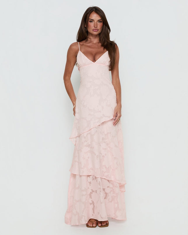 Lyricah Tiered Tie Back Maxi Dress Pink