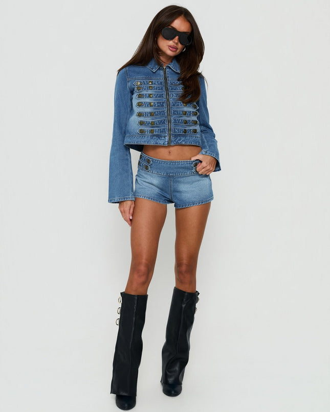 Kingstonn Military Denim Jacket Washed Blue