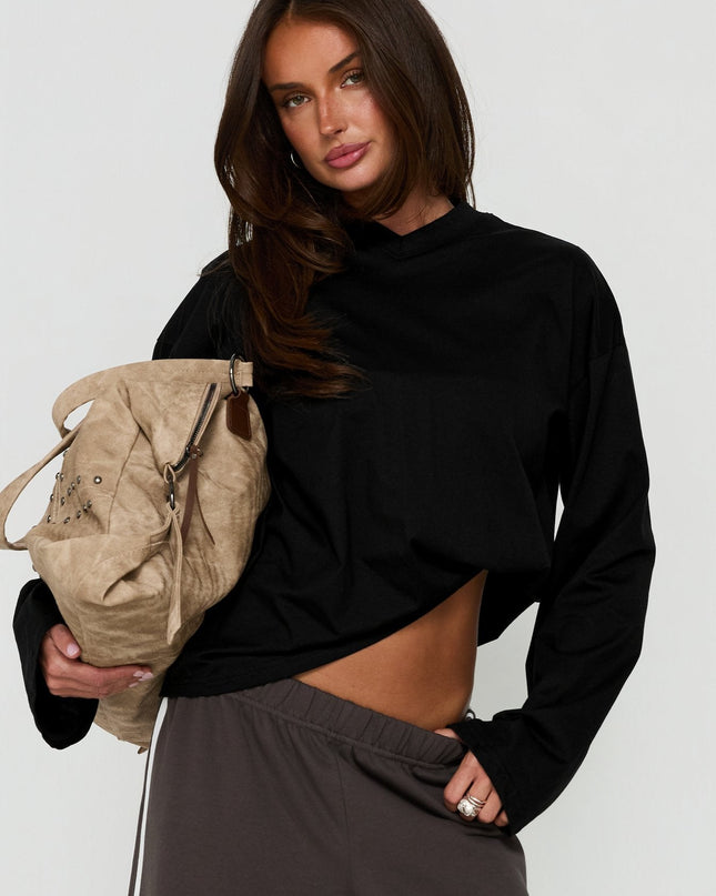Settle Down Long Sleeve V Neck Top Black