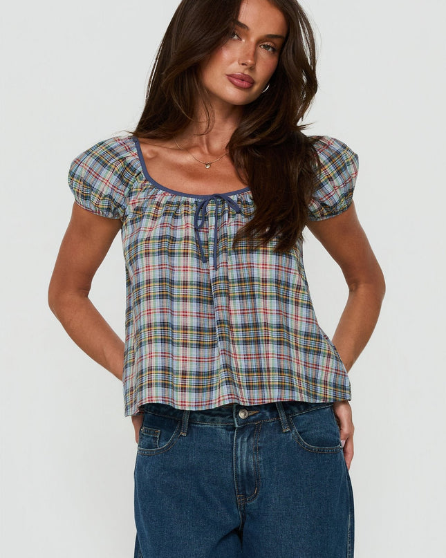 Luisetta Babydoll Top Blue Plaid