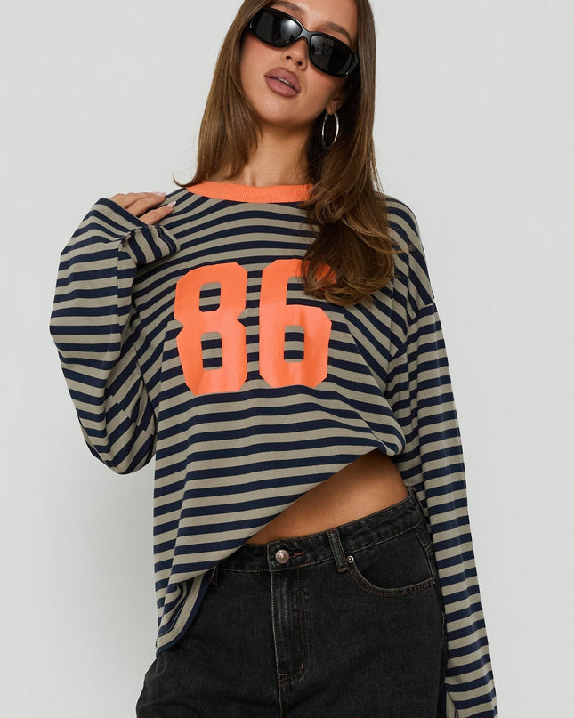 All Rounder Long Sleeve Varsity Graphic Top Multi Stripe