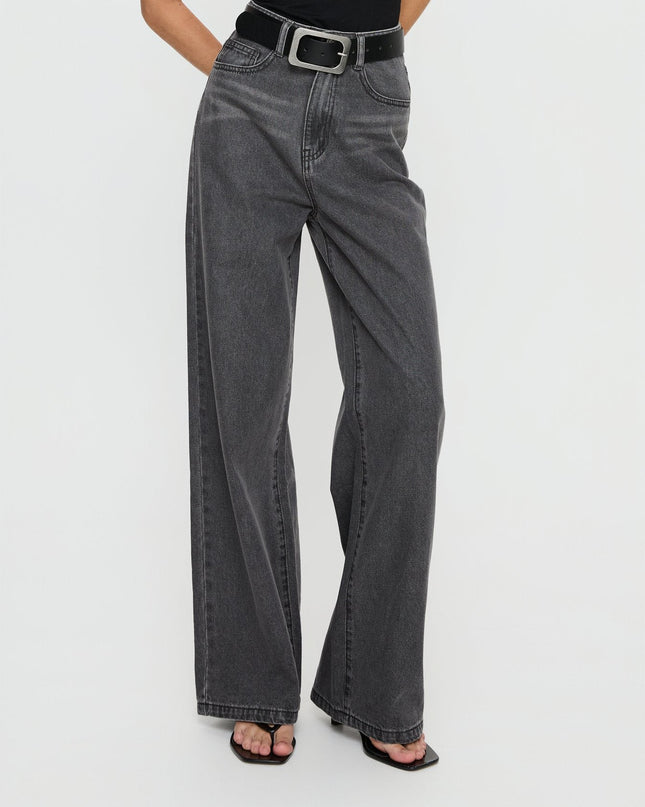 Nicolo High Rise Straight Leg Jeans Washed Grey