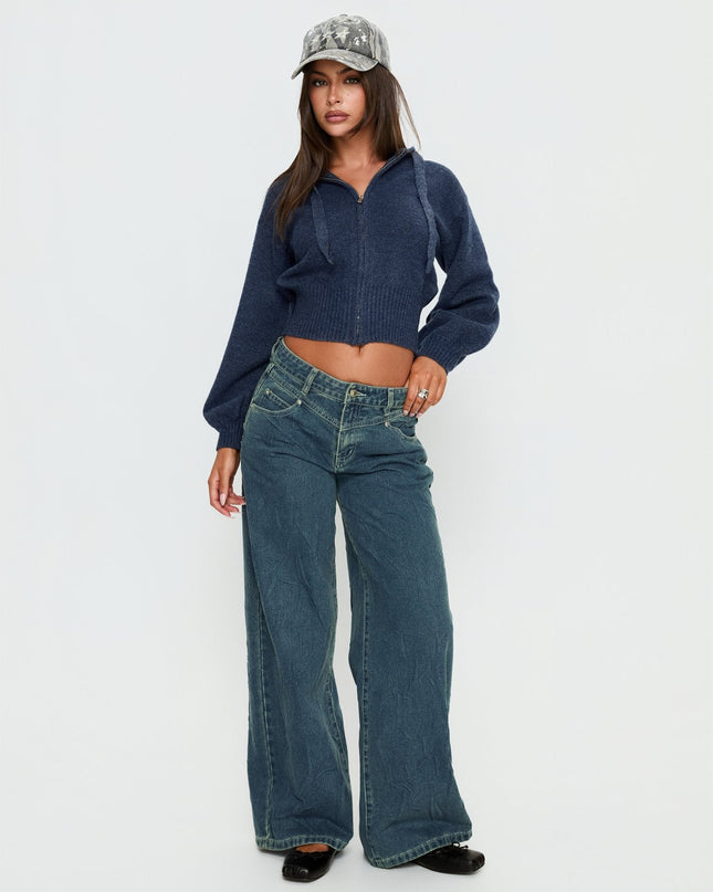 Kieley Zip Through Knit Hoodie Navy
