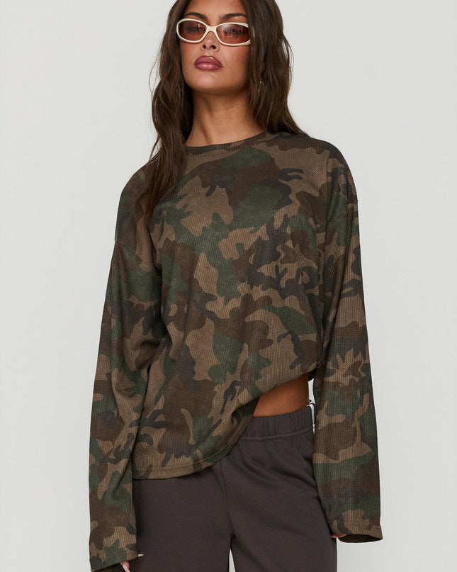 Arlla Waffle Jersey Long Sleeve Top Camo