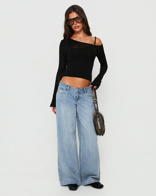 Picco Ultra Low Rise Wide Leg Jeans Light Blue Wash Petite