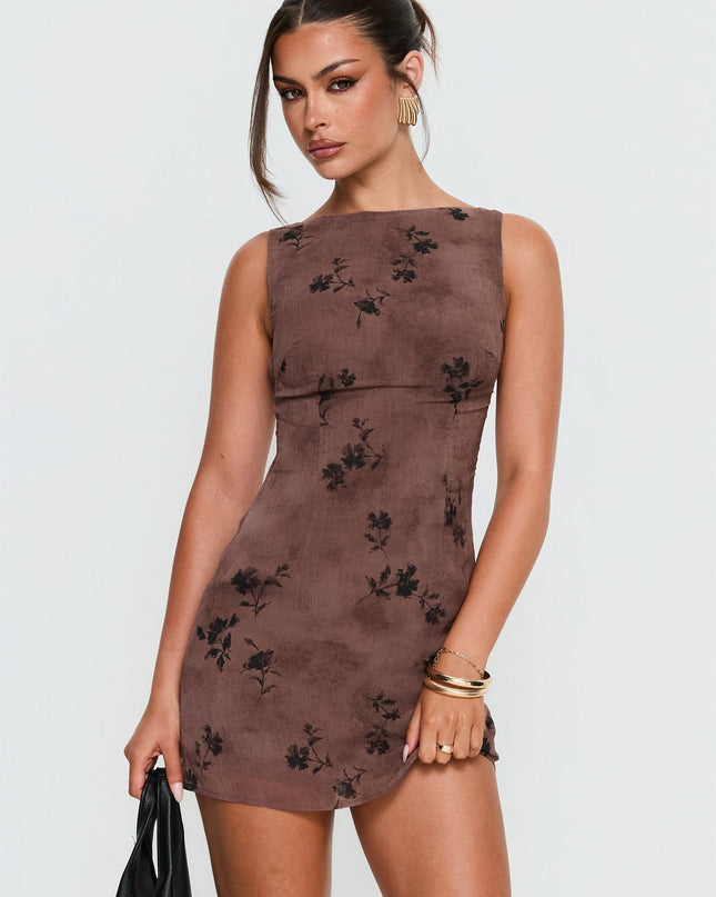 Edwyna Mini Dress Brown Floral