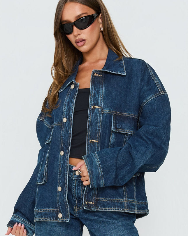 Kier Oversized Jacket Denim Dark Blue Wash