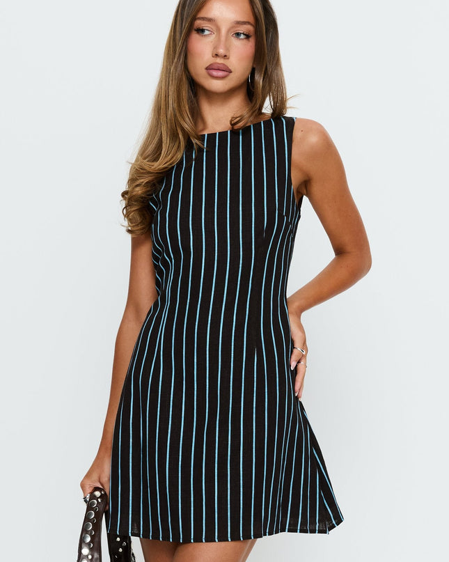Alfalfa Shift Mini Dress Brown / Blue Stripe