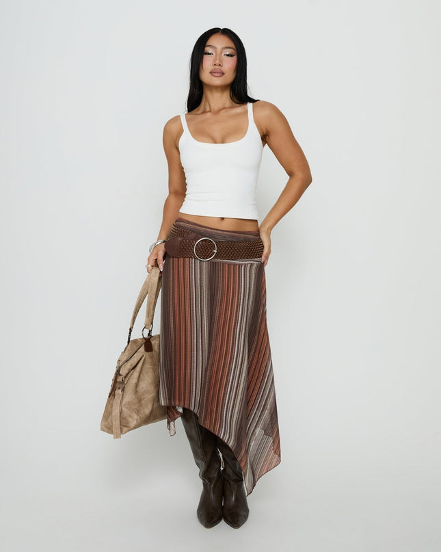 Massino Asymmetrical Midi Skirt Multi Stripe